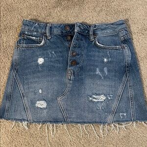 We The Free Blue Distressed Denim Mini Skirt